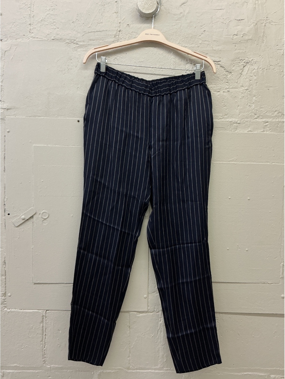 BOSS Navy Blue classic Pinstripe Trousers with Elastic Waistband